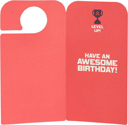 Door Handle Sign Keep Out Gamer in Process Birthday Card