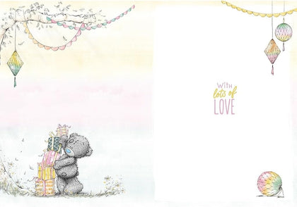 Bear On Steps With Gift Big Birthday Wishes Card
