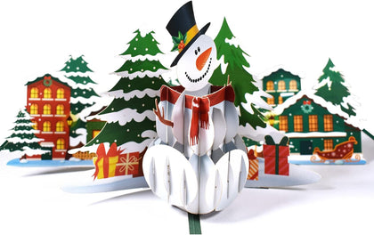 Snowman & Winter Village 3D Pop Up Christmas Card