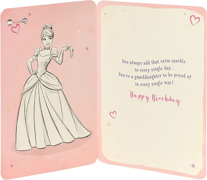 Disney Princess Cinderella Ariel Tiana Granddaughter Birthday Card With Badge 
