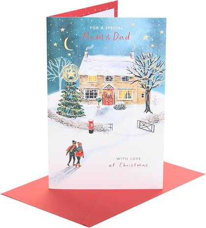 Couple Walking in the Snow Mum & Dad Christmas Card