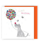 Dog & Balloon Hand-Finished Buttons Embellished Birthday Card