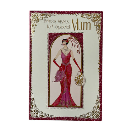 To A Special Mum Lady in Red Dress Design Birthday Card