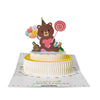 Cake and Bear Holding Heart Design 3D Pop Up Birthday Card