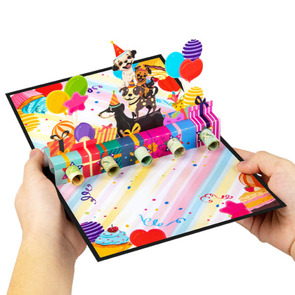 Puppy Party 3D Pop Up Birthday Card with Hidden Gift Card Slot