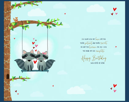Racoons On Swing One I Love Handmade Birthday Card