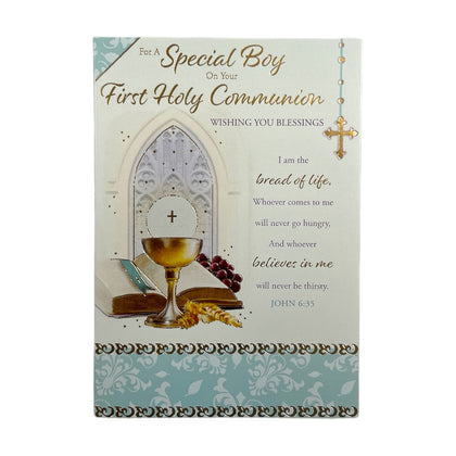 For Boy First Holy Communion Chalice & Candle Cross Design Religious Card