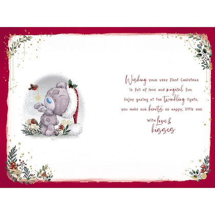 Bear with Gift For Granddaughter's First Christmas Card