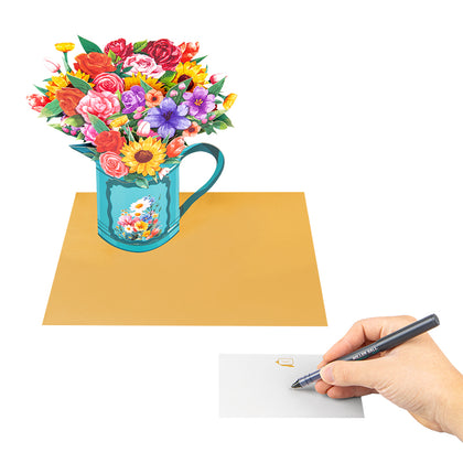 Garden Symphony Mixed Flower 3D Pop Up Pitcher Vase Greeting Card