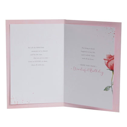 Pink Rose Design Wife Birthday Card Large