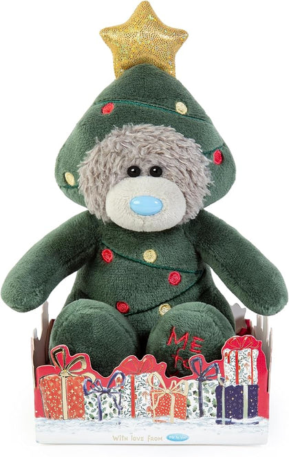 Me to You Tatty Teddy Dressed As Christmas Tree 13cm-High Bear On Gift Plinth Official Collection