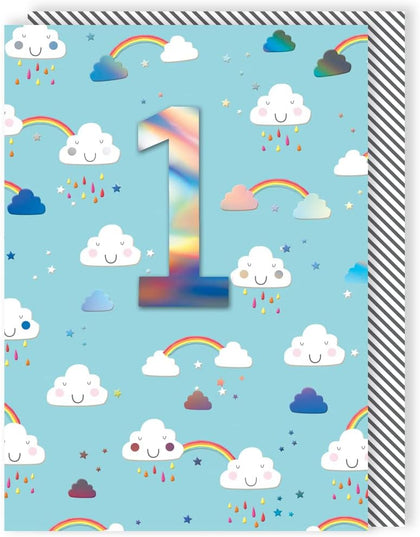 Rainbow & Clouds Embellished Boys 1st Birthday Card