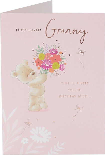 Teddy & Flowers Design Granny Birthday Card 
