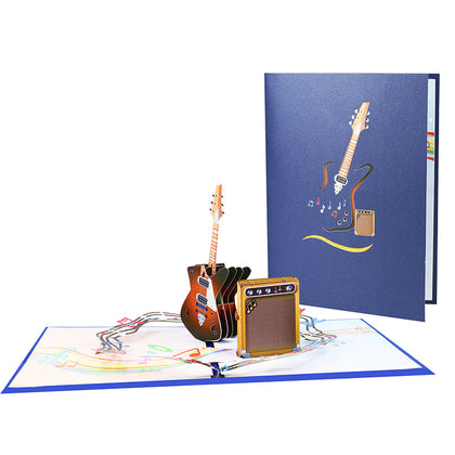 Rock & Roll Guitar with Musical Flow Pop Up Card