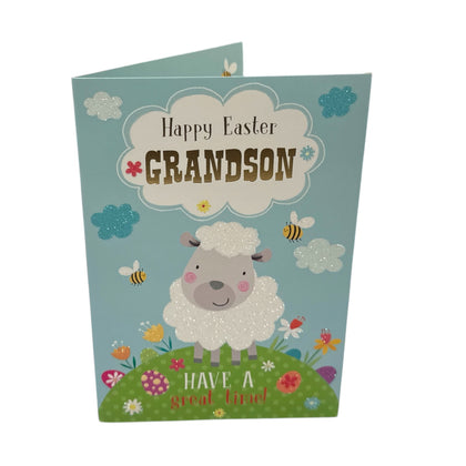 For Grandson Cute Lamb with Bees Design Easter Card