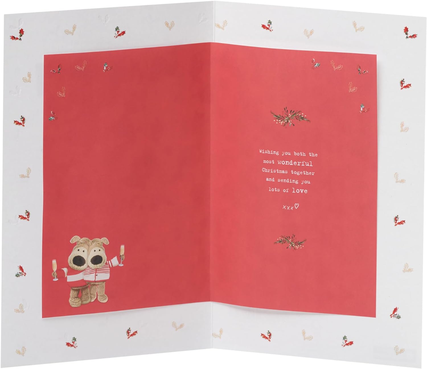 Boofle Weihnachtskarte „Für Sie Beide“ – Niedliches Design Mit Goldfolie & Bastschleife