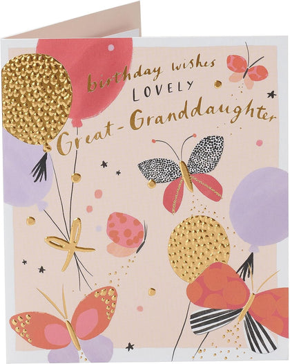Balloons & Butterflies Design Great-Granddaughter Birthday Card