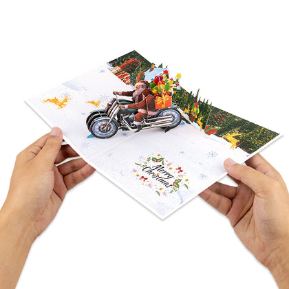 Santa on Wheels 3D Christmas Motorcycle Pop Up Card