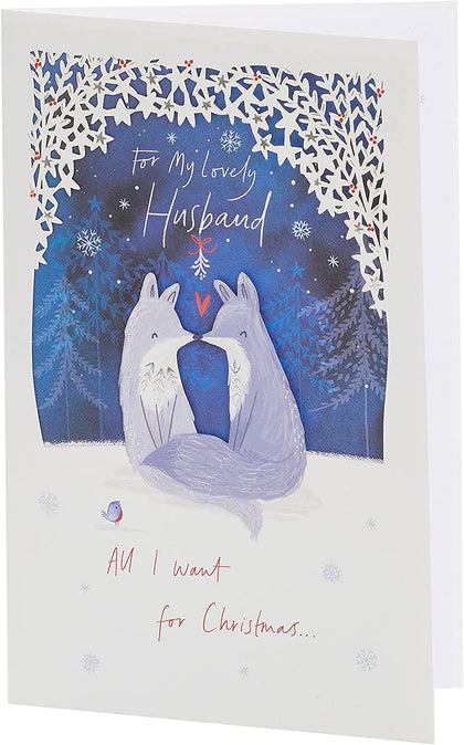 Lovely Design with Fox Couple in Snow Husband Christmas Card