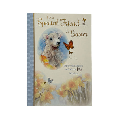 For A Special Friend Cute Lamb Floral Design Easter Card