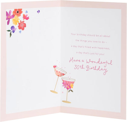 Floral Champagne Design 30th Birthday Card