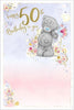 Bear Holding Single Flower 50th Birthday Card