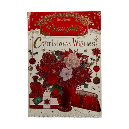 For a Special Daughter Bouquet of Red Poinsettias Design Christmas Card