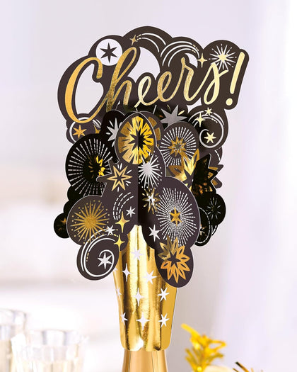 Gold Foil Cheers Design 3D Bottle Topper Birthdays/Weddings/Christmas/New Year