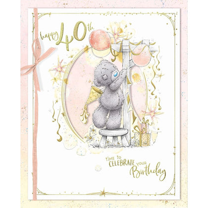 Bear With Bunting 40th Handmade Birthday Card