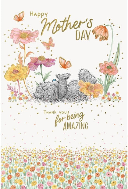 Bear Lying in Flowers Thank You For Being Amazing Mum Mother's Day Card