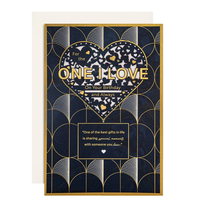 Dark Patterned Design with Heart for One I Love Birthday Card 