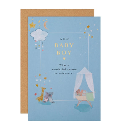 Crib & Toy Animals Design New Baby Boy Congratulations Card