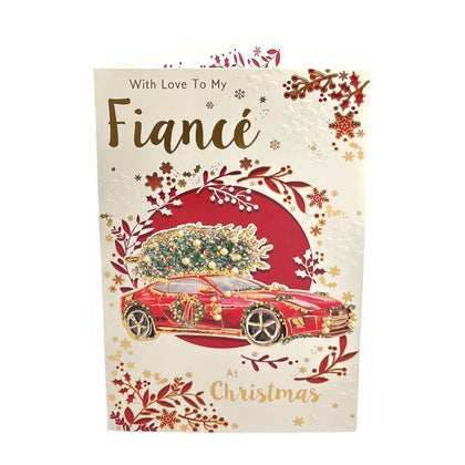 With Love to My Fiance Festive Car & Tree Design Christmas Card