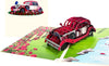 Vintage Red Car 3D Pop Up Greeting Card