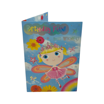 Open Female Juvenile Trendy Pops Butterfly Princess Design Birthday Card