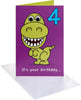 Green Dinosaur Design 4th Birthday Card