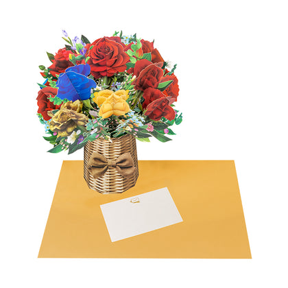 Basket of Colourful Roses Design 3D Pop Up Card