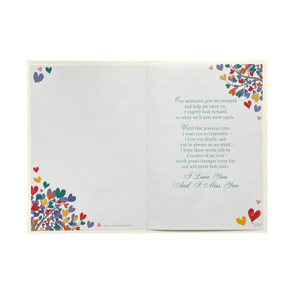 While We're Apart I Miss You Multi Colour Hearts Tree Open Card