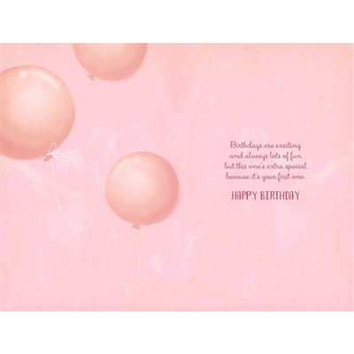 Elephant And Balloon Baby Girl 1st Birthday Card