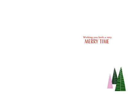 Red Background with Festive Trees Son and Daughter In Law Christmas Card