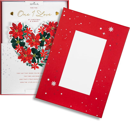 Traditional Illustrated Poinsettia Heart Design One I Love Luxury Boxed Christmas Card