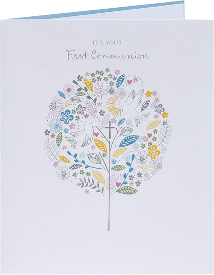 Floral Tree Design First Holy Communion Card