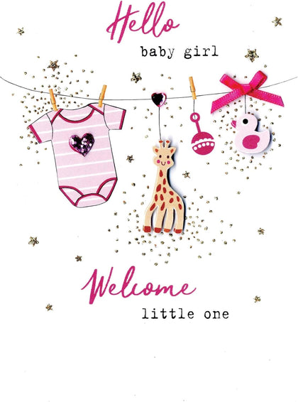 Hello Baby Girl Welcome Little One Congratulations Card