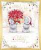 Bears With Poinsettia Lovely Wife With 3D Flowers And Organza Bow Boxed Christmas Card