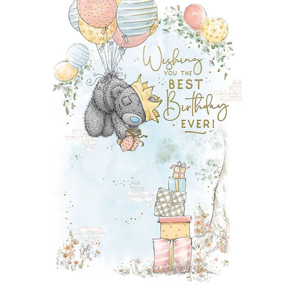 Bear Floating With Balloons Birthday Card