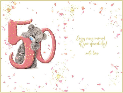 Bear Peeking Through 50th Birthday Card