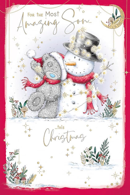 Bear And Snowman Son Christmas Card
