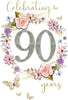 Embellished Wreath Of Flowers Female 90th Birthday Card