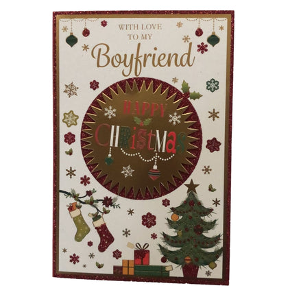 With Love To My Boyfriend Xmas Tree Design Foil and Glitter Finished Christmas Card