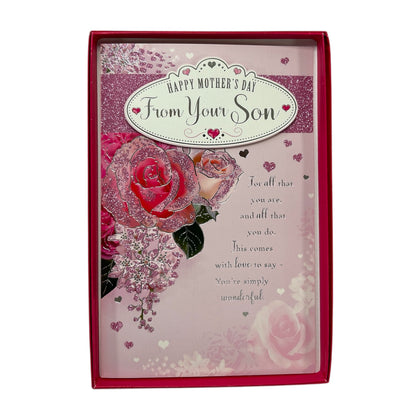 Happy Mother's Day From Son Beautiful Roses Design Pink Boxed Card